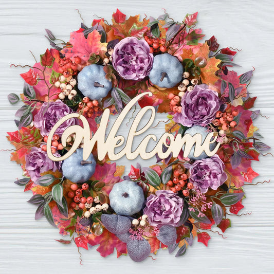 Lyacmy 20 Inch Purple Fall Wreaths for Front Door Fall Decorations for Home, Pumpkin Fall Front Door Wreath with Silk Hydrangea for Fall Decor Outdoor Indoor Thanksgiving
